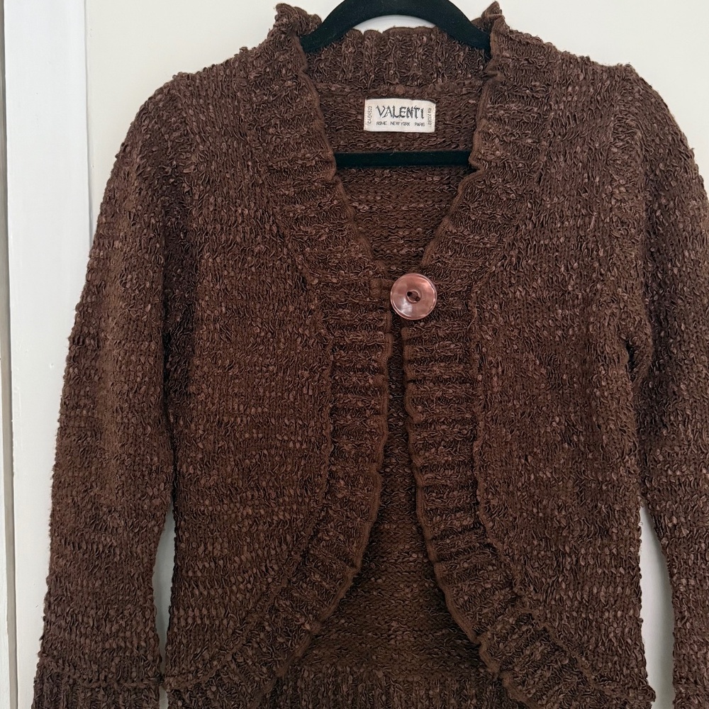 Valenti brown chunky knit ruffled cardigan